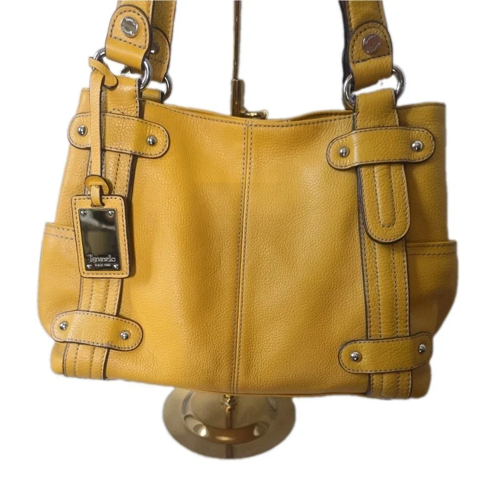 NWOT Tignanello Perfect 10 Mustard Yellow Pebbled Leather Retro Shoulder Bag